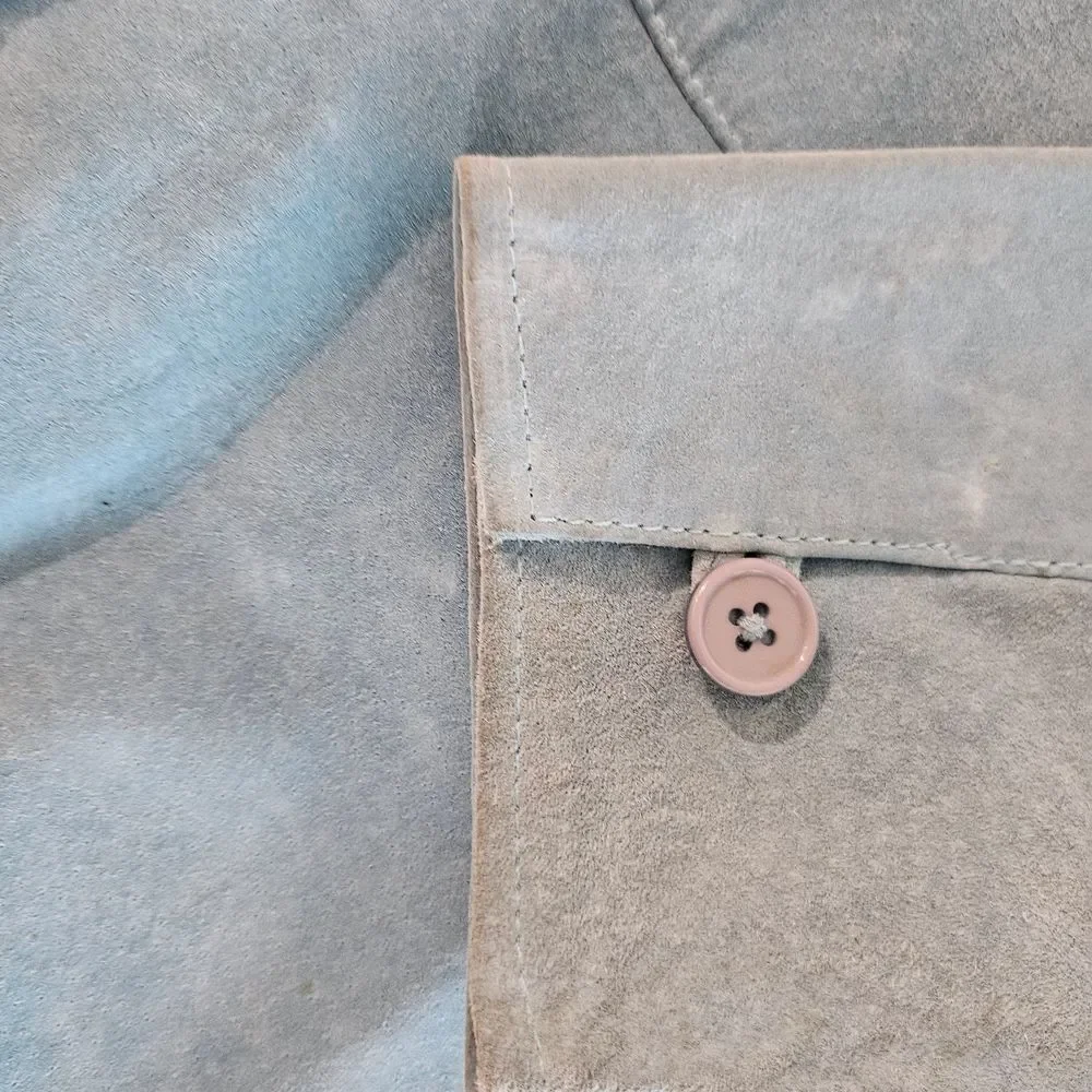 Y2k Women's Sky Blue Button Down 100% Suede Leather Shirt. Preowned Obviosly . - Picture 11 of 15
